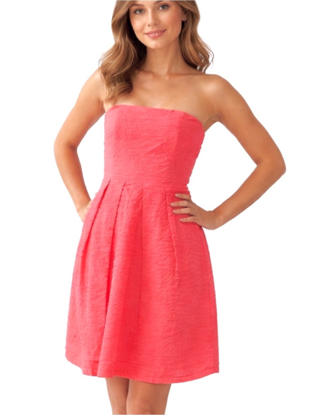 Strapless Coral A-Line Dress